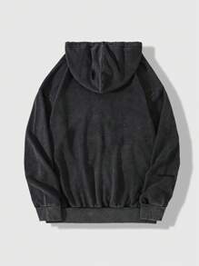 ROMWE MEN Street Life 男士休閒雪花炸拉鍊連帽衫 - 黑色 - 查看 2