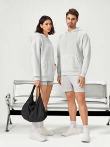GLOWMODE Áo hoodie Unisex hàng ngày có túi cơ bản, giản dị hàng ngày - Xám - Xem 9