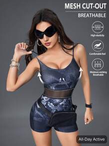 Innovista Women's Animal Printed Mesh Cut Out Backless Butt Lifting Sport Jumpsuit Romper ,Outfits,Jumpsuits For Woman,Beach Jumpsuit,Romper,Daily Casual & Yoga Fitness