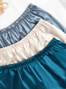 SilkySpell 3pcs Solid Color Silky Imitated Silk Backless Sexy Cami Top & Shorts Sleepwear Set - Multicolor - View 5