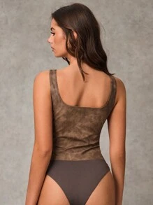 SHEIN BAE Body de mujer versátil de piel PU de color marrón/Body marrón/Body con corset