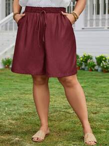 EMERY ROSE Plus Size Women's Waist Belt & Pocket Denim Effect Fit Denim Shorts Mother's Day