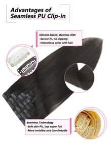 Seamless Clip Ins 115g Silky Straight 1B# Natural Black PU Seamless 7PCS Clip In Human Hair Extensions Clip Ins Hair Extensions - S1B - View 6
