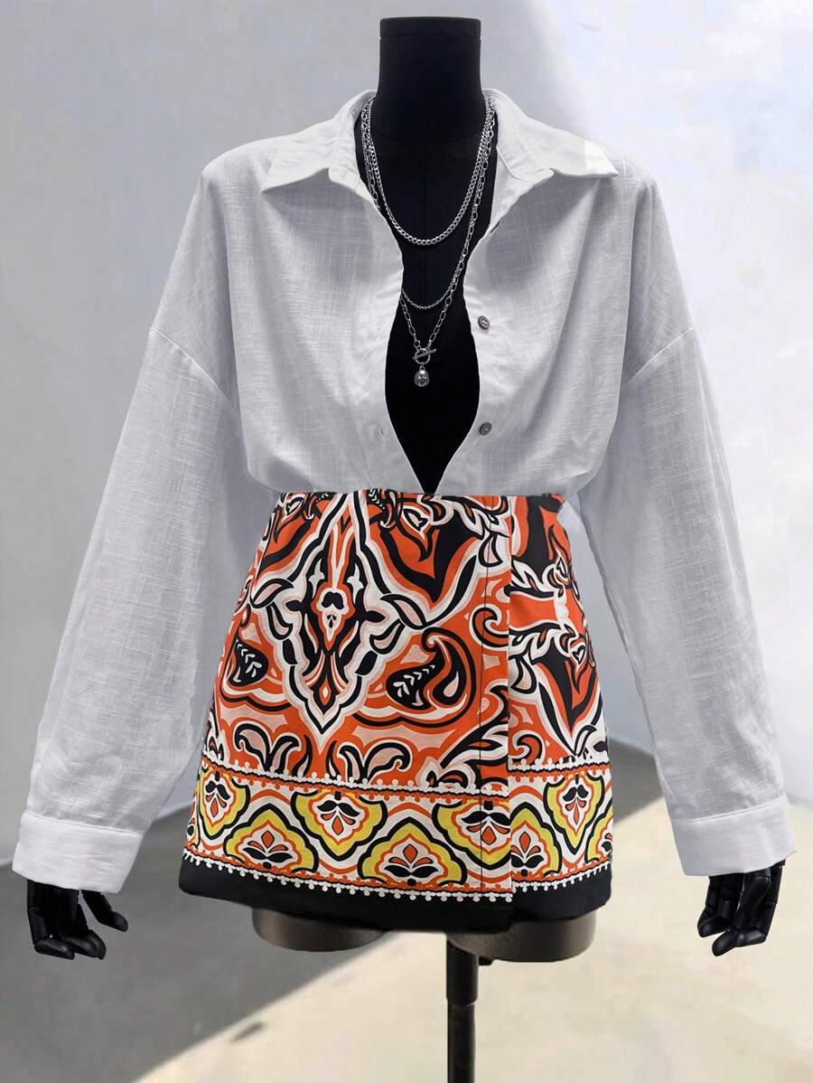 SHEIN Unity 女士复古印花简约休闲半身裙