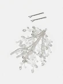 SHEIN Belle 1 件女士优雅、可爱水晶和珍珠手工编织金属/金属质感发饰，适合婚礼、蜜月、派对