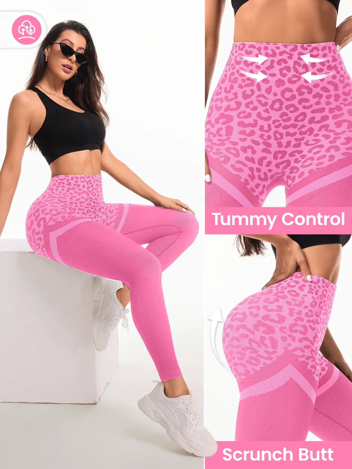 H835 豹纹粉色无缝紧身打底裤 - 粉色 - 查看 8