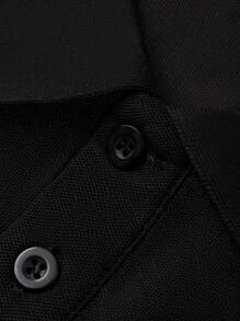 Calvornis Men's Long Sleeve Letter Print Polo Collar Commuter Shirt, Spring Autumn - Black - View 8