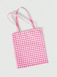 SHEIN MOD Plaid,Shopping Bag,Women Tote Bag For School, College, For Summer - Pink - View 4