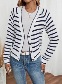 EMERY ROSE Women's Striped Raglan Sleeve Cardigan Sweater Women Cardigans Fall Women Sweaters - Blue and White - View 6