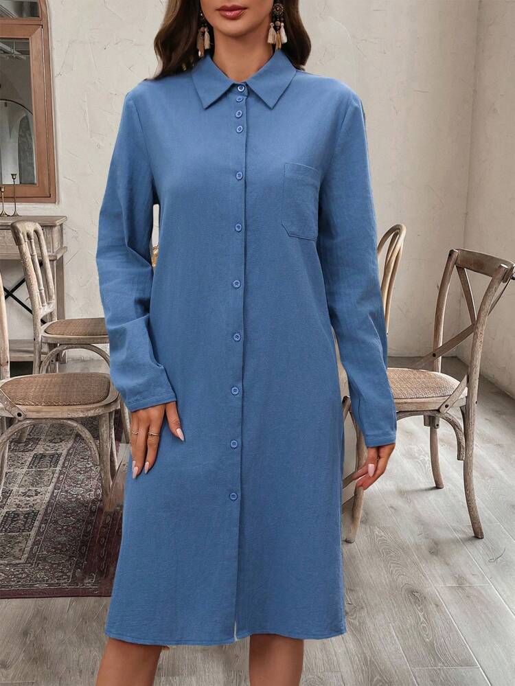 Women's Solid Color Simple Long Sleeve Button-Down Dress