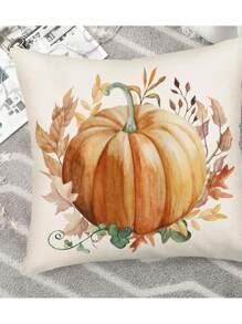 2 件套秋季南瓜装饰枕套秋季农舍亚麻农场新鲜南瓜橙枫叶装饰感恩节抱枕套靠垫套 18"X18" - 橘色 - 查看 5
