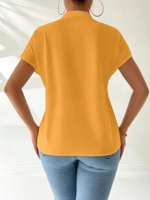 SHEIN Privé Camisa de manga corta con botones al frente de estilo chino para mujer - Amarillo - Ver 2