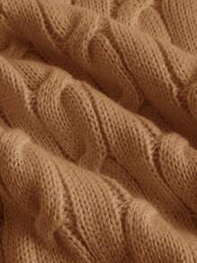 SHEIN EZwear Cartoon Patched Detail Cable Knit Round Neck Short Sleeve Summer Top - Khaki - View 4