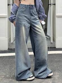 DAZY Pantalones vaqueros de mezclilla desgastados y descoloridos de uso diario para mujer - Lavado ligero - Ver 3