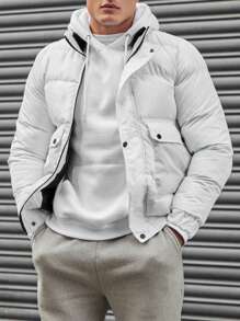 RueChic Men's Front Zipper With Flap Pockets Jacket - White - View 3