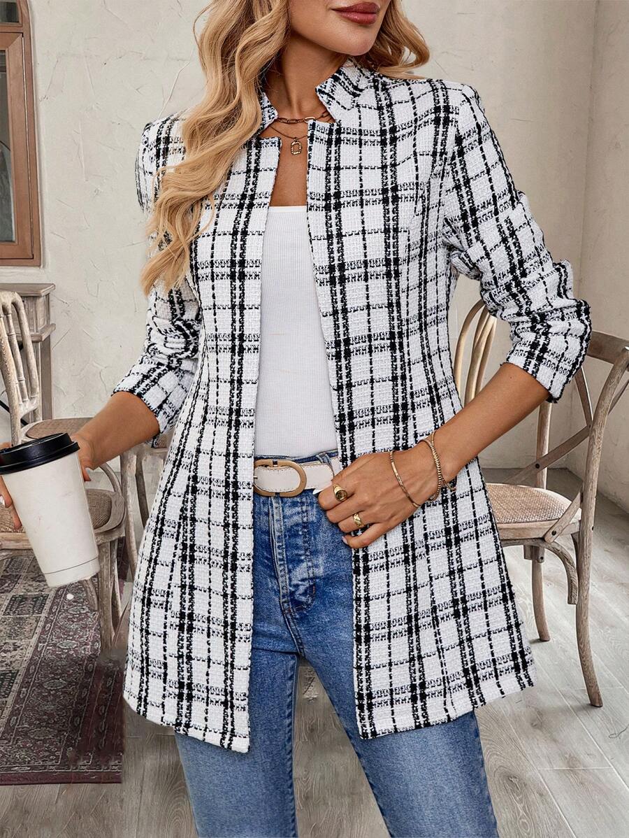 EMERY ROSE Plaid Printed Casual Holiday Long Sleeve Jacket