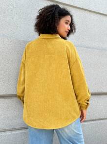 SHEIN EZwear Plus Size Women's Yellow Cardigan Jacket In Fall/Winter - Yellow - View 5