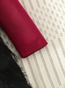 2 件青少年女孩春秋纯色立领长袖上衣和流苏吊带连衣裙两件套 - 黑色 - 查看 4