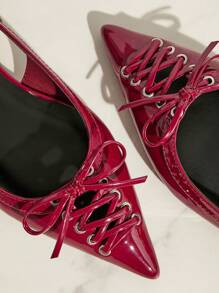 SHUZIA Women's Comfortable, Essential Pointy Toe Sling Back Flats With Lacing Spring Shoes Spring Break Easter Mother's Day Present - Red - View 5