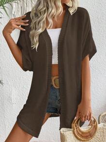 SHEIN LUNE Women's Solid Color Casual Short Sleeve Cardigan