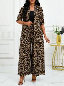 SHEIN Lady Autumn And WinterElegantblackbrownleopardWoven PrintLong SleeveLong Women Blouses&Wovenleopard PrintWomen Pants - Multicolor - View 7