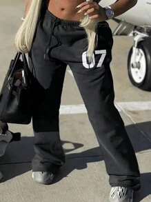 INAWLY Quần thường ngày in số cho nữ - màu đen - Xem 3