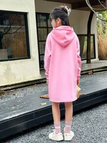 SHEIN Girls Oversized Hoodie Dress, Casual American College Style Pullover Sweatshirt With Backpack Decoration, Autumn