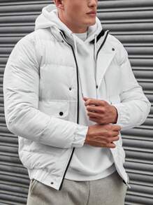 RueChic Men's Front Zipper With Flap Pockets Jacket - White - View 4