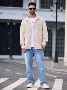 Manfinity NXTstreet Chaqueta casual de punto holgada de hombro caído con cuello para hombre, adecuada para otoño - Albaricoque - Ver 3