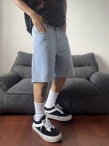 STEELVANCE Men's Casual Wide Leg Denim Shorts, Summer Plain Denim Jorts Baggy Light Blue Denim Shorts, For Husband, Boyfriend Gifts Work Going Out Urban Vacation College