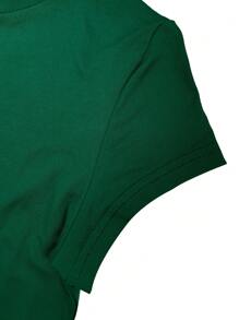 Women Fitted Solid Color Short Sleeve Casual Shorts Set - Dark Green - View 6