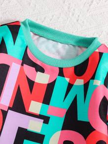 Sparklyn 2 件套青少年女孩时尚字母印花运动衫和紧身裤套装 - 綠色 - 查看 5