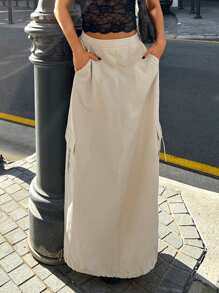 Forever 21 女士半身裙秋季女士半身裙裤子秋季裙子秋季女士衣服老款橡胶抽绳 - 杏色 - 查看 6