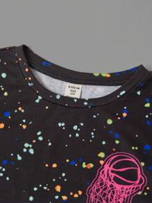SHEIN Conjunto de 4 peças para meninos, camisetas soltas, casuais, com estampa gráfica, gola redonda, manga curta