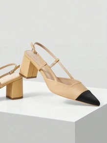 MOTF PREMIUM Zapatos de tacón alto de patchwork para mujeres, para vacaciones, vacaciones de primavera, Pascua, tacones de graduación - Albaricoque - Ver 4