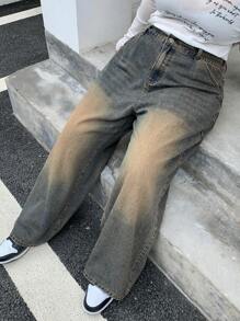 Dazy Plus Plus Size Distressed Wash Wide-Leg Straight Street-Style Boyfriend Jeans,Baggy Jeans - Light Wash - View 1