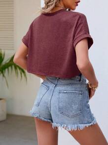 SHEIN LUNE Damen-t-shirt Mit Rundhalsausschnitt Und Kurzen Ärmeln