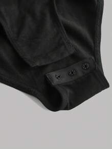 SHEIN Girlism 2pcs/Set Teen Girl's Black & White Knitted Crew Neck Long Sleeve Basic Bodysuit Sets - Black and White - View 7