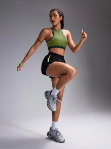 Easithlete Women's Crew Neck Racerback Fitted Athletic Sports Bra - Army Green - View 7