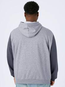 Manfinity NXTstreet Men's Plus Size Casual Knit Patchwork Hoodie Long Sleeve Sweatshirt For Autumn & Winter Seasons