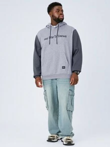 Manfinity NXTstreet Men's Plus Size Casual Knit Patchwork Hoodie Long Sleeve Sweatshirt For Autumn & Winter Seasons