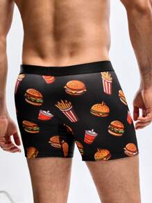 Men's Hamburger Digital Printing Boxer Briefs - Black - View 2