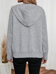 EMERY ROSE Damska jesienno-zimowa nowa dzianinowa kurtka sweterkowa z kapturem i zamkiem błyskawicznym - Szary - Zobacz 2