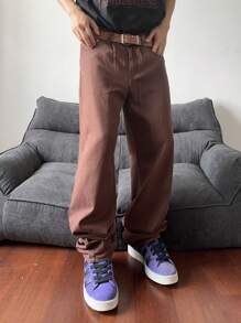 Manfinity Hypemode Calça Denim Masculina Regular de Perna Larga e Simples