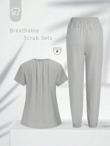 TaskEZ Health Check Scrubs Uniforms Women Solid Color Pet Grooming Work Uniform Set Nutritionist Work Suits Short Sleeved Lab Work Wear