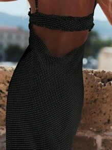 SHEIN SXY Vestido corto de tirantes con nudo delantero y estampado de lunares para mujer - Negro - Ver 2