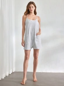 Ocili 无袖连体衣，纯色，吊带款式，家居服 - 淺灰色 - 查看 3