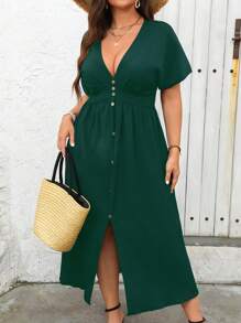 Breezaya Rochie cu decolteu în V, cu nasturi decorate, cu desfășurare