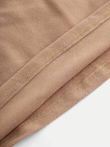 SHEIN Camiseta de manga larga con cuello redondo, fruncido delantero de unicolor y dobladillo asimétrico para niña adolescente