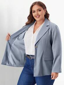 EMERY ROSE Damen Lässig Blazer Jacke in Große Größen mit Kragen, Knopf, in Blau für den Herbst, Business Lässig Damen mit Taschen - Blau - Übersicht 7